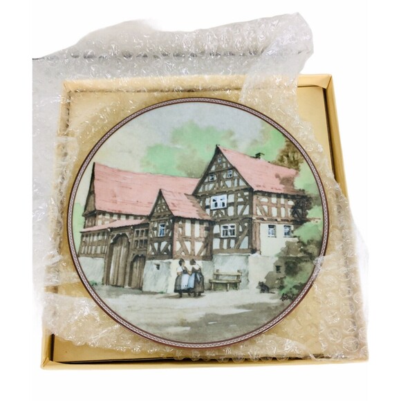 Vintage 1984 Karl Bedal "Farmhouse in Fronhausen"  Collector Plate Pink & Mint - Picture 1 of 6